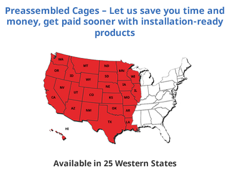 service area map of the U.S. with states west of the Mississippi River highlighted